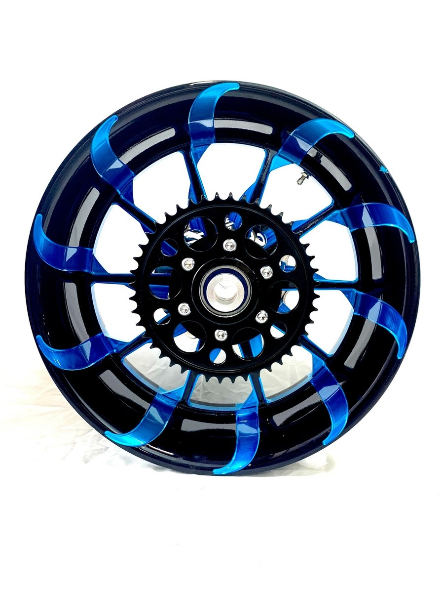 NINJA 300 FAT TIRE BLACK & CANDY BLUE TORNADO WHEELS 06-11