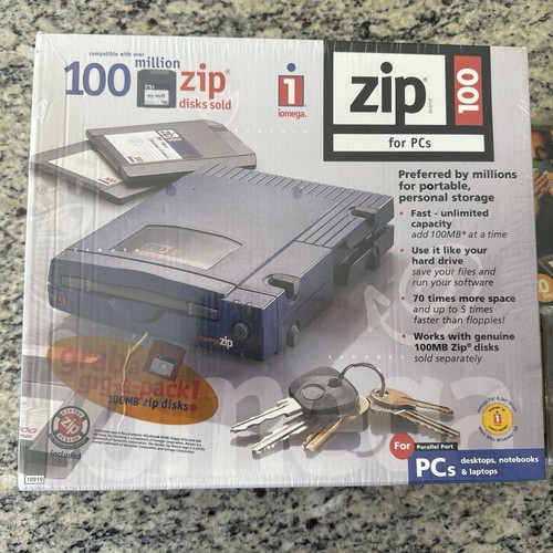 Iomega Zip 100 Parallel Port External Drive NEW 10012 New Sealed + Zip Disks - Afbeelding 2 van 21