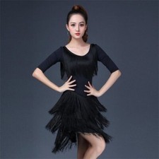 Lady Latin Dance Dress Salsa Dancewear Tassel Fringe Modern Ballroom Tango Party