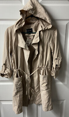 Love Tree Jacket Womens Size Small Tan Khaki Mid Length Travel Safari Hooded NWT