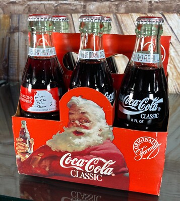 1991 Christmas 6-Pack Coke Bottles Coca-Cola Classic Seasons