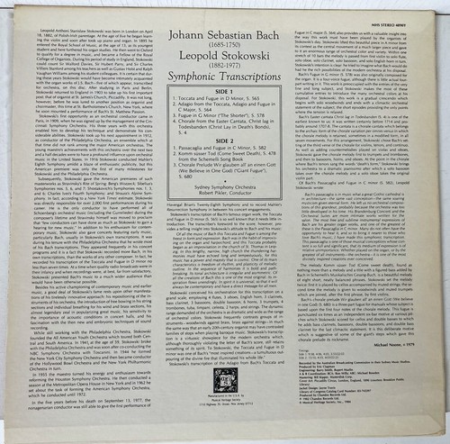 BACH/STOKOWSKI Symphonic Transcriptions Sydney Symphony vinyl record MHS 4890Y - Picture 2 of 4