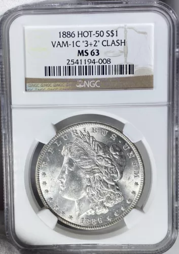 BU 1886 VAM-1C 3+2 Clash Morgan Silver Dollar NGC MS63 See Video SCOW