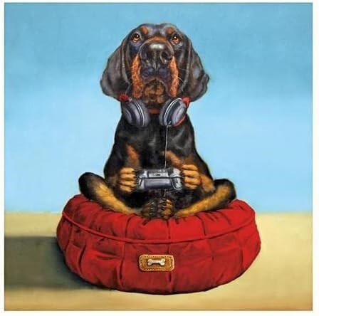 Funny Rottweiler Dog Gamer Blank Birthday Card – Illustrated Greeting Card