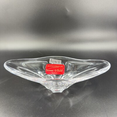 Vintage Cristalleries de Vannes le Chatel France Glass Clear Elongated Dish Bowl