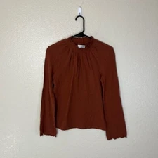 Madewell Top Womens Small Texture and Thread Ruffle Mock Neck Shirt Blouse
