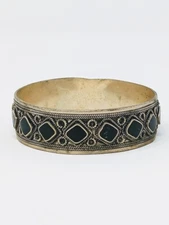 Antique Norse Silver & Black Resin Torc | Diamond & Rope Design