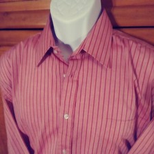 Vintage John Blair Mens 16-1/2 Reg 32/33 Rose / Brick Stripe Dress Shirt-NWOT