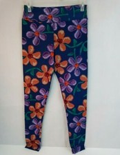 New LuLaRoe Tall  Curvy Leggings Blue With Purple  Orange Floral Design