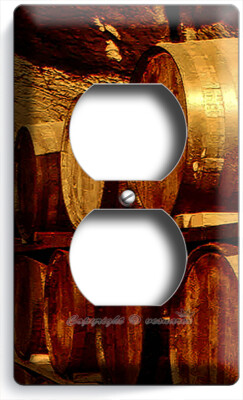 RUSTIC VINAGE WINERY CELLAR AGED WORN OUT WINE BARRELS OUTLET WALL PLATES DECOR