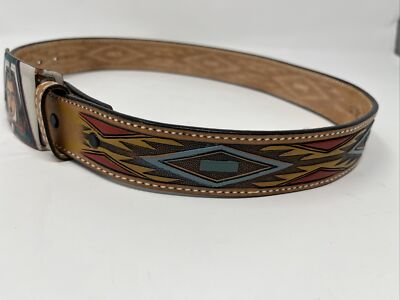 TOREL Vintage Cowhide Leather Belt Colorful Western Texas  display picture 1