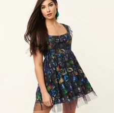 UNIQUE VINTAGE Tim Burton’s Corpse Bride Movie Scene Collage Print Dress XL 14