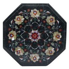 12" Marble Table Top Inlay Work Handmade Semi Precious Stones Home Decor