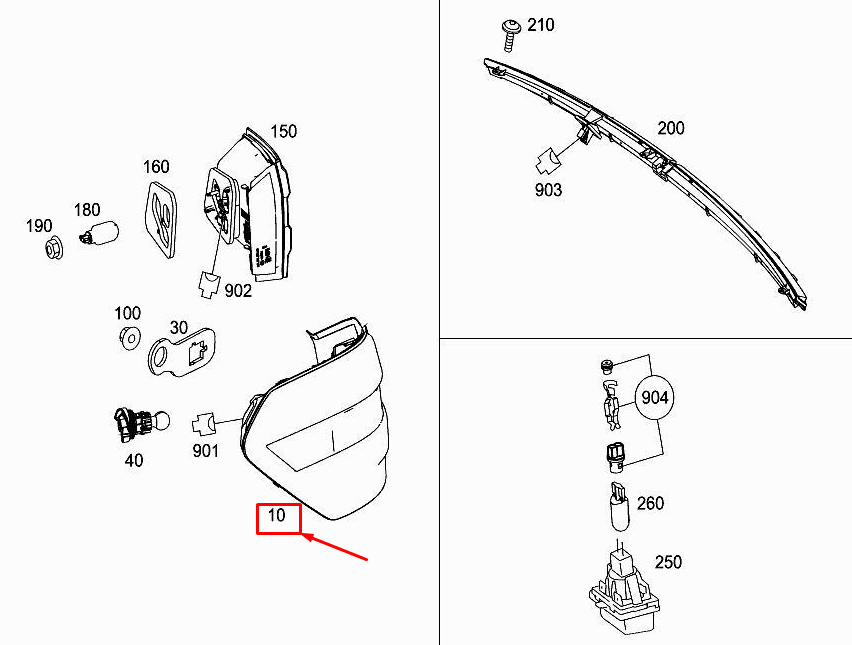 Schlussleuchte mit Lampenträger rechts hinten für MERCEDES E 220  