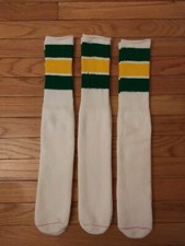 3-Pairs Vintage 1970s Men's Green Yellow White Basketball Socks NWOT