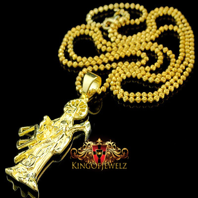 925 SILVER YELLOW SANTISIMA MUERTE DEATH RIPPER ANGEL OF DEATH PENDANT CHAIN SET