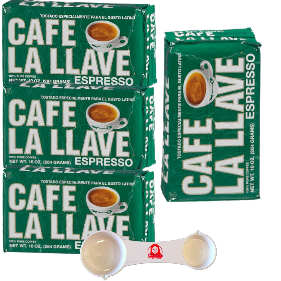 Cafe La Llave Espresso Fine Ground Coffee, Dark Roast, 10 Oz, 4 Ct + a