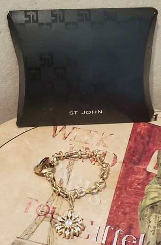 ST JOHN Gold Plated Swarovski Crystal Charm Bracelet Toggle Clasp Bracelet RARE - 第 1/8 張圖片
