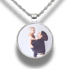 Picture + Glass Photo Pendant Gold Plated Stainless Steel Necklace Jewelry