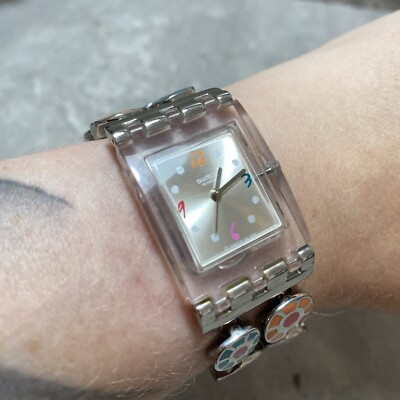 SWATCH Flash Berries Uhr 2008 Y2K Edelstahl Emaille Kreise selten Damen