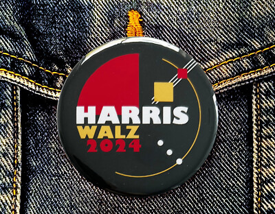 Kamala Harris / Tim Walz Constructivist style pinback campaign button -2-1/4'' D