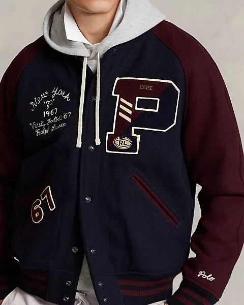 $998 POLO RALPH LAUREN Men’s XL Wool Blend Patch Letterman New York Jacket Coat