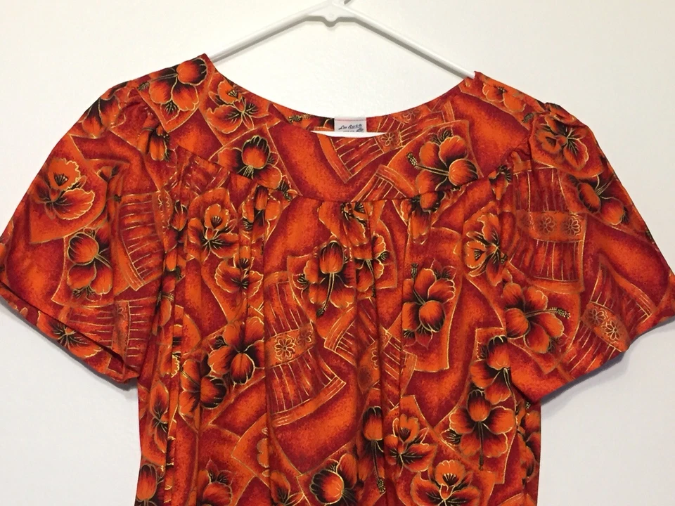 NUEVO Conjunto de Luna de Miel Hawaiano Vintage Años 60 Vestido Camisa M L Naranja Rojo Suyo Aloha Foto 3 de 4