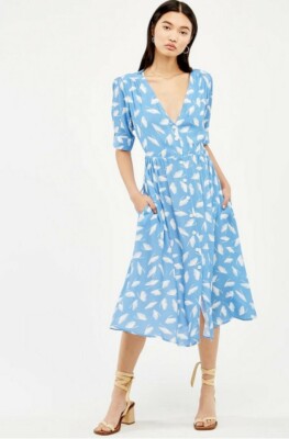 NWT Capulet Tally Ginkgo Leaf Button Down Midi Shirt Dress in Cornflower Blu PXS