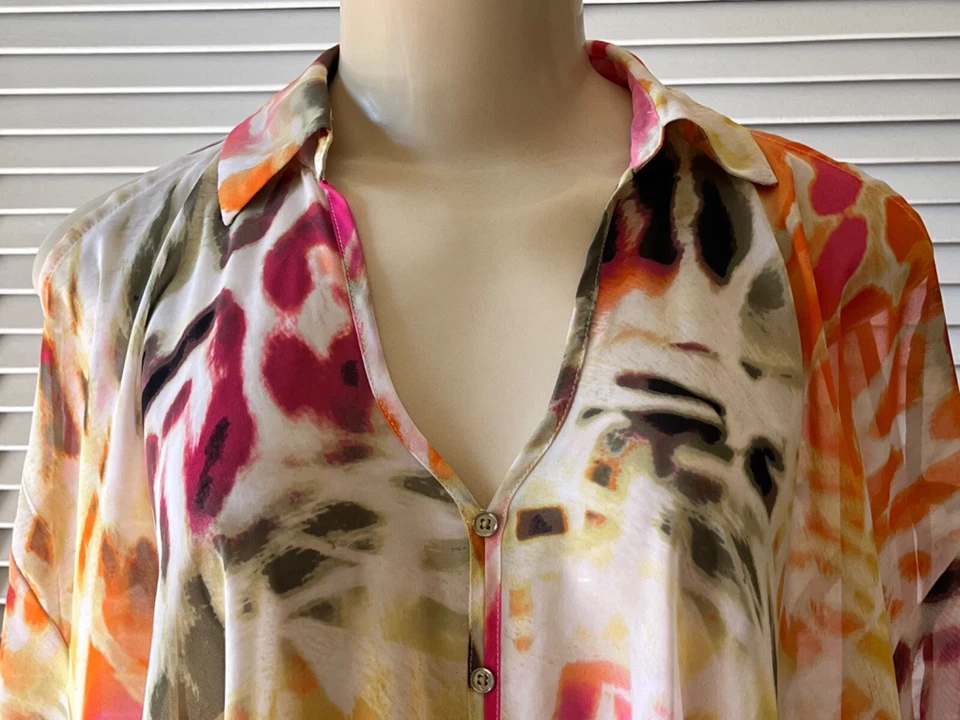 Blusa Jennifer Lopez Multicolor Transparente Top Manga Hendidura DE GRAN TAMAÑO Manga Larga XS Foto 3 de 4