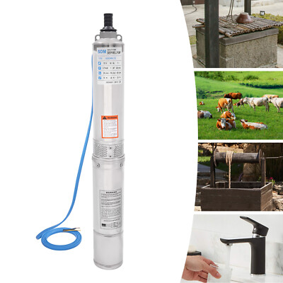 750W 1HP Deep Well Pump Deep Well Submersible Pump 167.32ft Lift 5.28 GPM SS 304