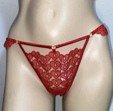 Victoria's Secret Lace V-String Thong  Panty Embellish  Red Sz  Small NWT