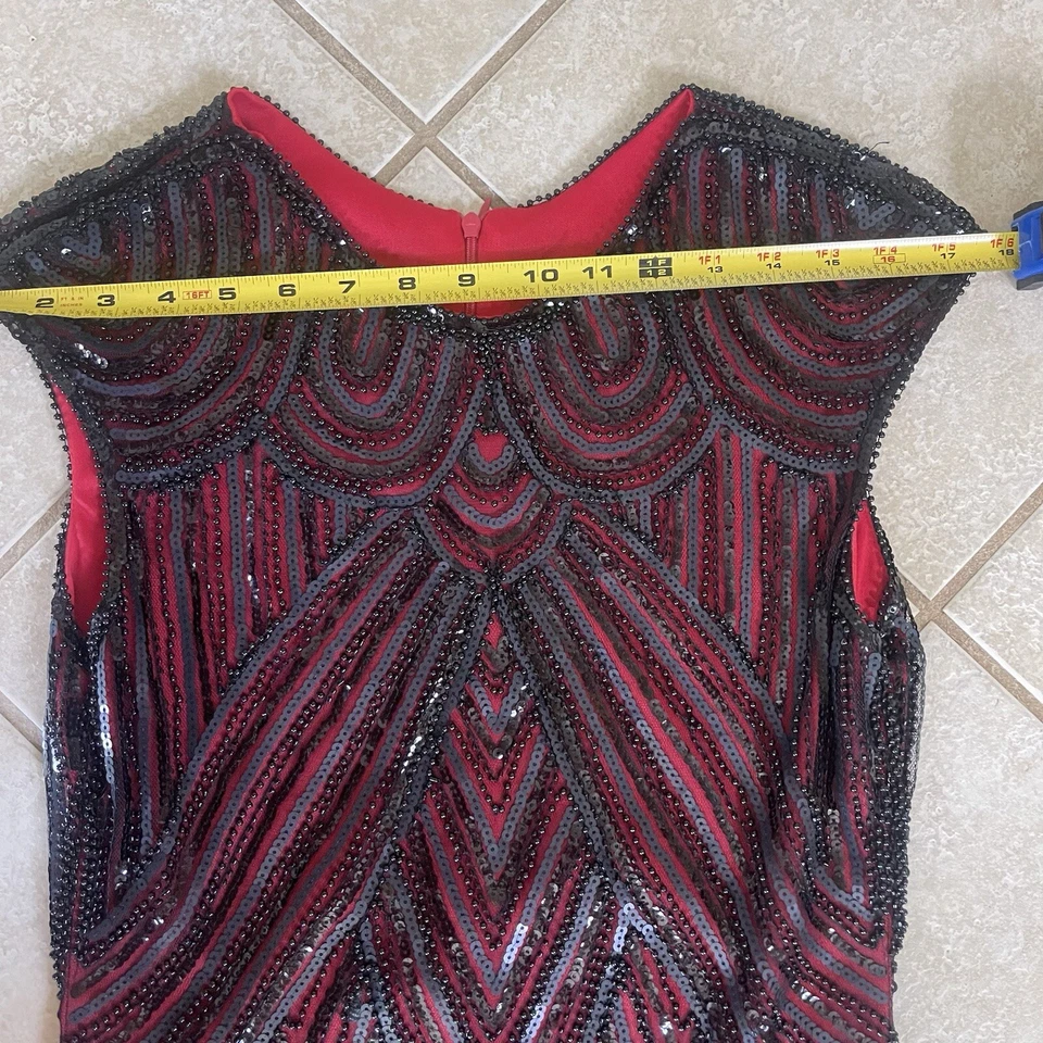 Gatsby Style Red Beaded Midi Dress Tassled Womens UK Size M (10-12) Bonnie Party - Image 3 of 4