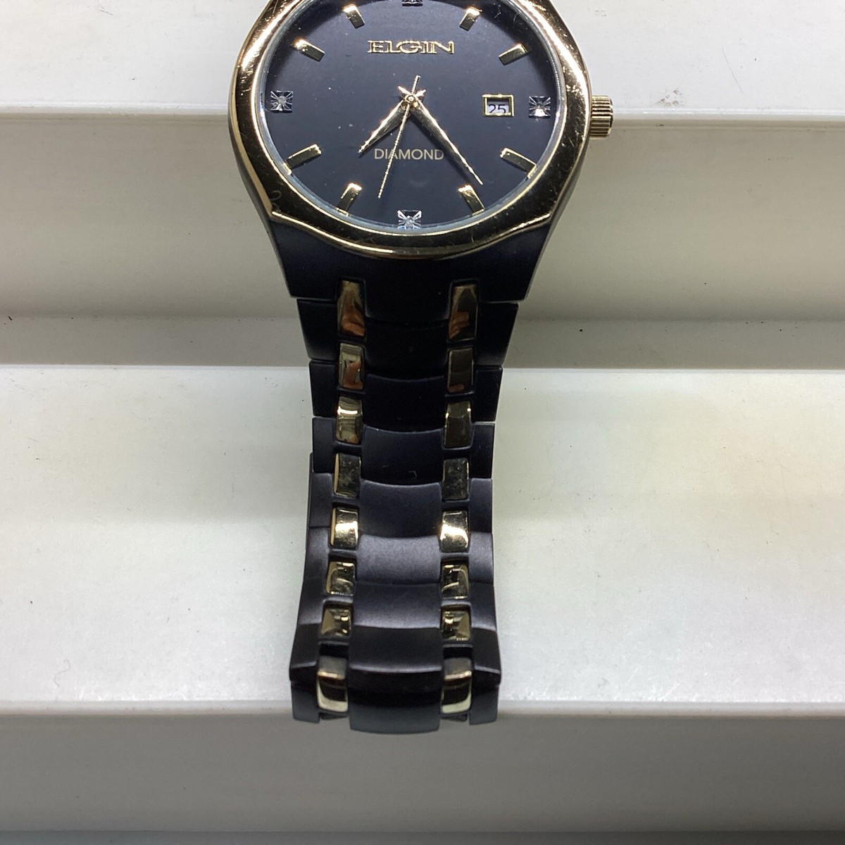 Elgin Men's Watch FG8021 Black And Gold Diamond Japanese Movement