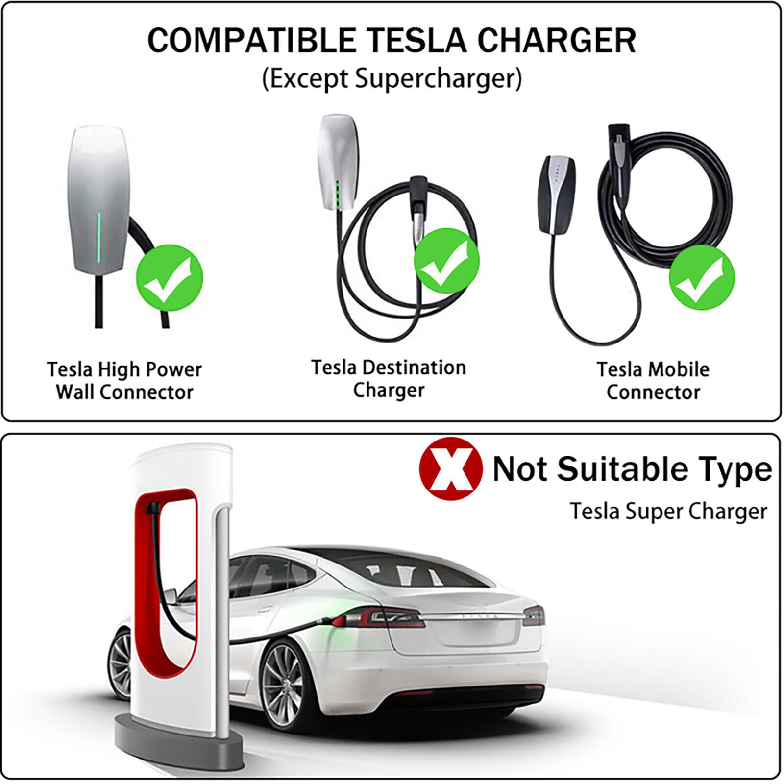 Tesla to J1772 Charging Adapter for EVs Electric Vehicles 60A & 250V Maximum