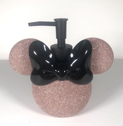 Minnie Mouse Ears Pink Glitter Black Bow Soap/Lotion Dispenser Bath Kitchen