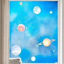 Blue Window Privacy Film Stained Glass Sliding Door Cling Decorative Galaxy P...