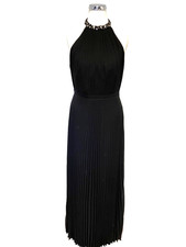 BIBA BLACK JEWEL TRIM NECKLINE KNIFE PLEAT SLEEVELESS MAXI/ EVENING DRESS SIZE 8