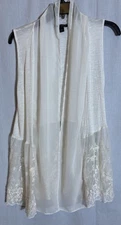 I.N. Studio Ivory Open Cardigan Duster Sleeveless Lace & Chiffon Accents Medium