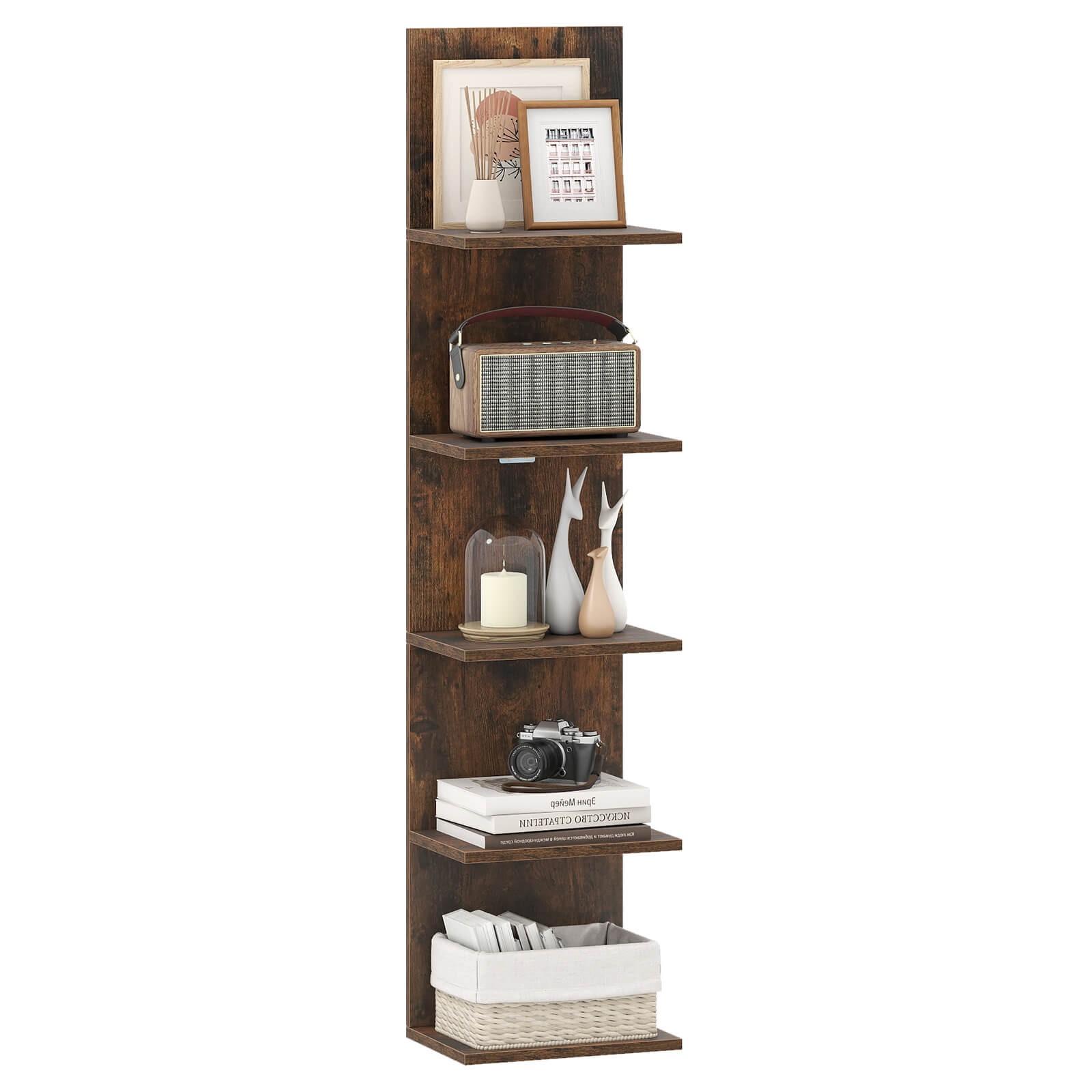 5-Tier Wall Shelves Vertical Floating Storage Shelf Unit Wall-Mounted Organizer