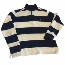 Kids Polo Ralph Lauren Striped Quarter Zip Sweater Boy S-8 Navy Cream Red Pony