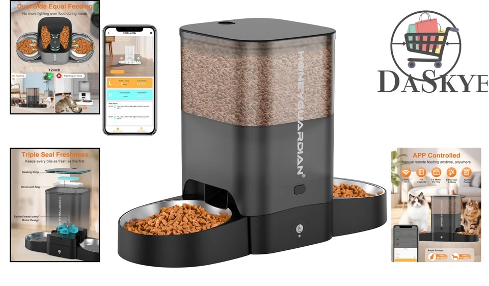 Dual Power Smart Cat Feeder - 3.5L Stainless Steel with App & Meal Call Feature - Image 2 of 4