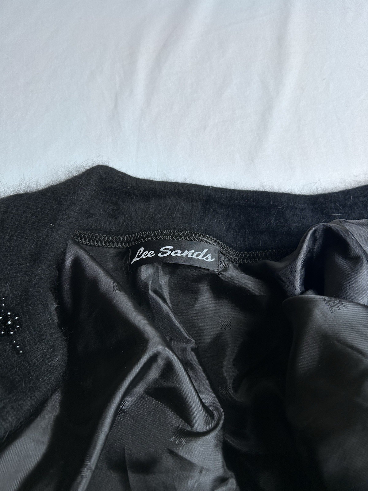 Lee Sands Angora Rabbit Open Front Sweater 80s Vintage, Size L, Black Lagenlook thumbnail 8