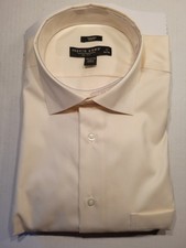 Pronto Uomo Dress Shirt Non Iron Slim Fit Cream Color Mens Size 17 34/35