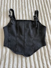 Wild Fable Black Denim Corset Top Zip Buckle Adjustable Wide Straps Size M
