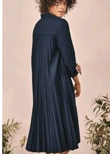 New J.Jill Shirt Dress Sz Large Navy Blue Pleated Back Long Sleeve NWT $119 MSRP