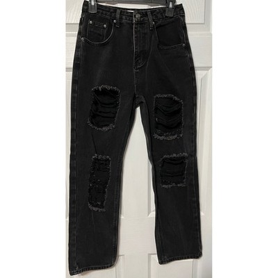 Black Distressed Ripped Genleck Denim Jeans - Grunge Punk Streetwear Women's XS
