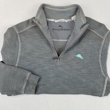 Tommy Bahama Tobago Bay Half Zip Men  s Small Gray Aqua Marlin Logo Sweatshirt