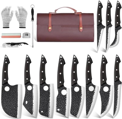 TAN REN 17PCS Butcher Knife Set with Bag, High Carbon Steel BBQ Knife Set for...