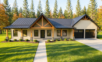 Modern Farmhouse Plan: 1,817 (Living) Sqft-3 Bedroom-2.5 bath-Office-2 car garag