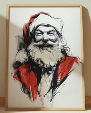 SANTA CLAUS CHRISTMAS INK DRAWING PRINT SKETCH 8" x 10" CHRISTMAS WALL ART
